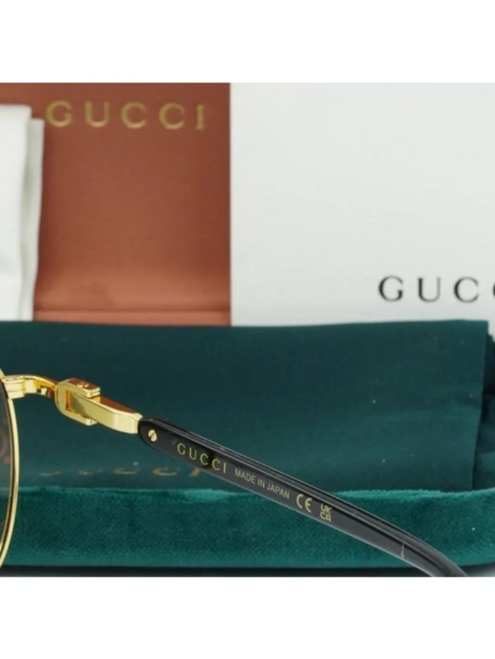 Gucci GG1220S 004 Aviator Sunglasses – Gold/Green with Pattern